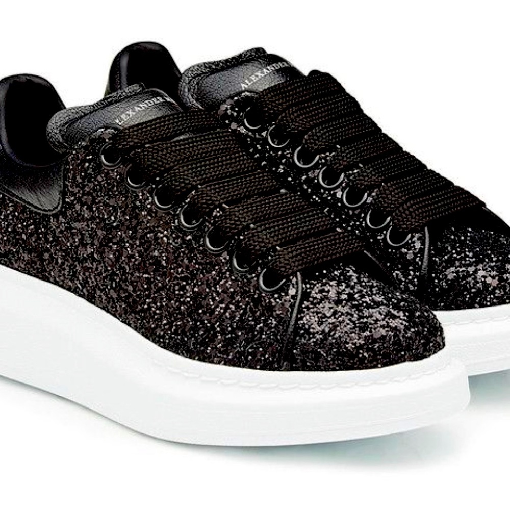 Alexander McQueen Oversized Bling (black sequin) Tennis Shoes, Worn 1x.